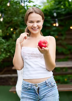 Yenn Cat Pigtailed Brunette Slides Her Jean Shorts And Panties Down