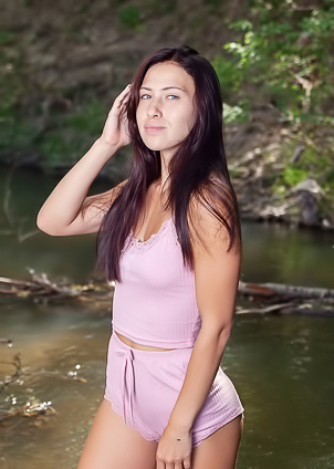 Melania Feels The Cool Water Kiss Her Shaved Pussy And Make Her Nipples Stiffen