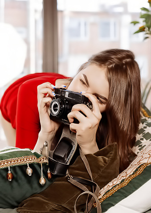AliceXO Cute Brunette Tugs At Her White Lace Panties