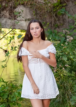 Zarusha Blue-eyed Russian Brunette Slips Off Her Panties