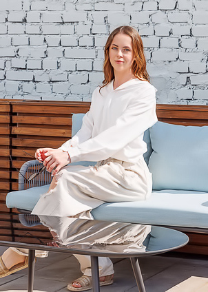 Margot Ferns Starts To Undress At The Doorway To The Balcony